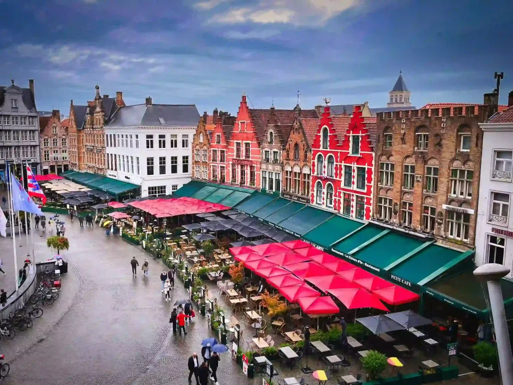 Cozy terrace on a rainy day in Bruges